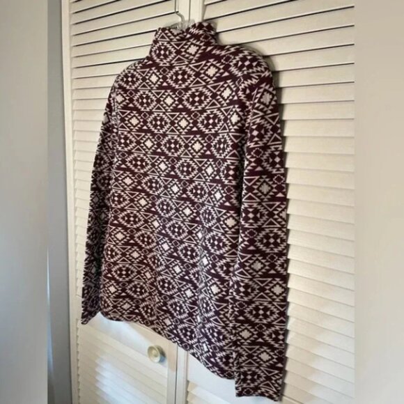 Duluth Women Mock Turtleneck Purple White Aztec Print Sweater S’no Sweat Medium - Picture 6 of 8